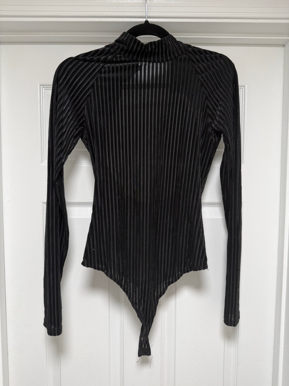 Lulu's Black Velvet Ribbed Mock Neck Bodysuit